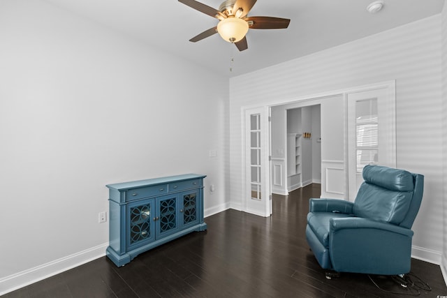 4555 Weekly Dr, Myrtle Beach, SC 29579 - living area with dark wood-style flooring, ceiling fan, and baseboards