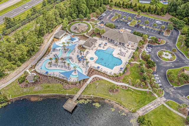 4555 Weekly Dr, Myrtle Beach, SC 29579 - aerial view of property and surrounding area featuring a pool and a large body of water