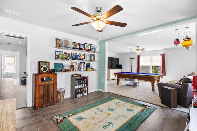 560 Pier Ct, Longs, SC 29568 - playroom with a ceiling fan, plenty of natural light, pool table, and wood finished floors