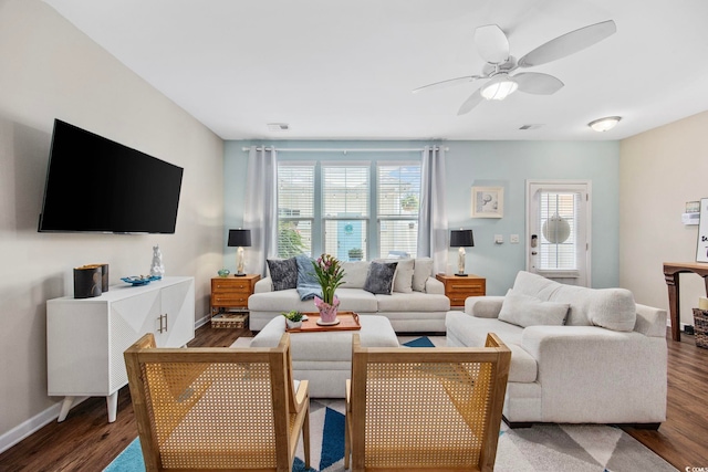 2504 Heritage Loop Unit 2504, Myrtle Beach, SC 29577 - living room featuring wood finished floors, a ceiling fan, and baseboards