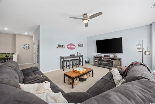 2504 Heritage Loop Unit 2504, Myrtle Beach, SC 29577 - living room featuring a ceiling fan, carpet flooring, baseboards, and recessed lighting