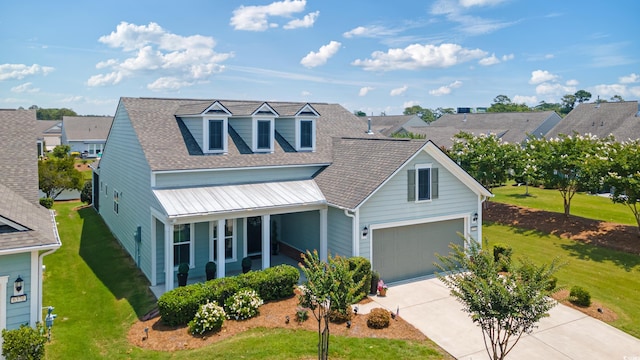 6378 Torino Ln, Myrtle Beach, SC 29572 - view of front of home featuring covered porch, concrete driveway, a front lawn, roof with shingles, and a residential view