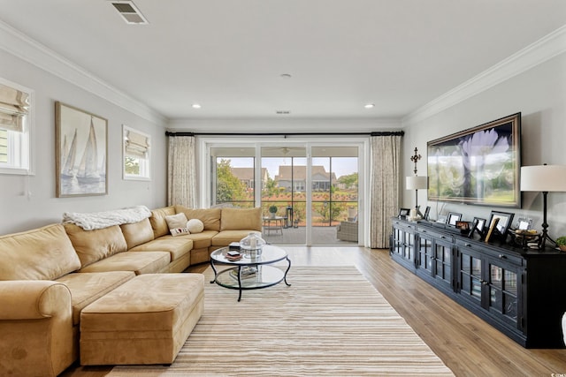 6378 Torino Ln, Myrtle Beach, SC 29572 - living area featuring ornamental molding, wood finished floors, and recessed lighting