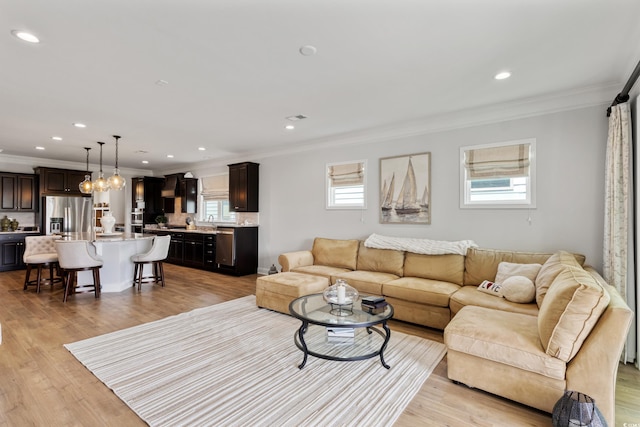 6378 Torino Ln, Myrtle Beach, SC 29572 - living room with crown molding, light wood-style flooring, and recessed lighting