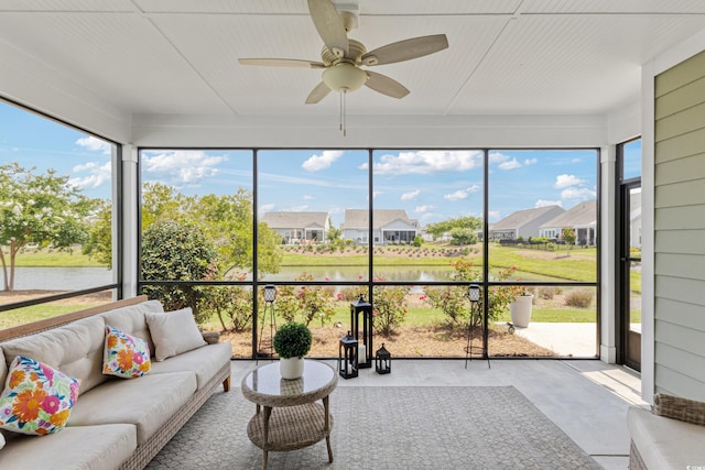 6378 Torino Ln, Myrtle Beach, SC 29572 - sunroom / solarium featuring an outdoor living space, ceiling fan, a water view, and a residential view