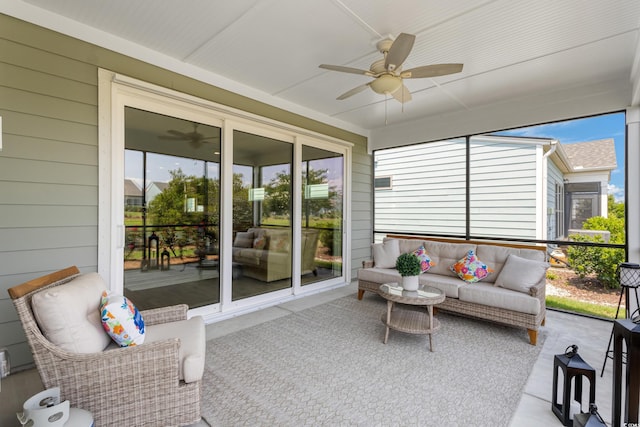 6378 Torino Ln, Myrtle Beach, SC 29572 - sunroom featuring a ceiling fan and outdoor lounge area