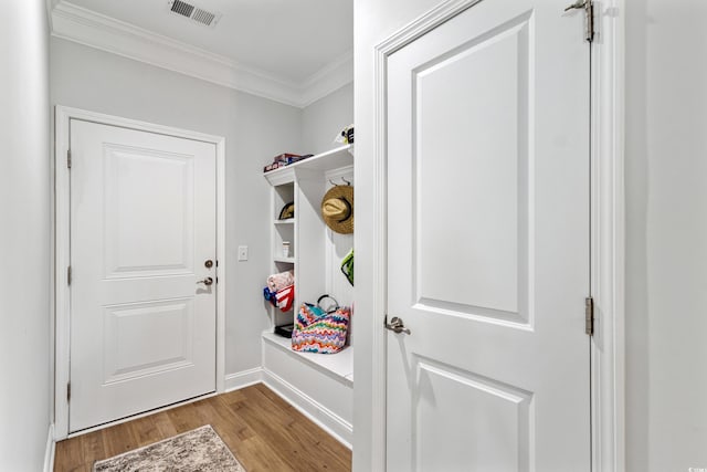 6378 Torino Ln, Myrtle Beach, SC 29572 - mudroom featuring wood finished floors, crown molding, and baseboards