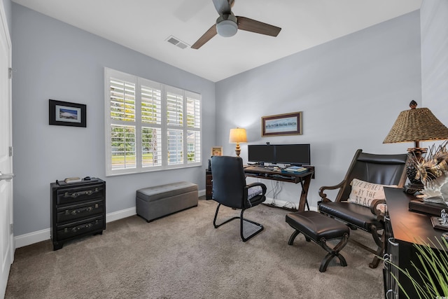 1352 Jolly Roger Dr, North Myrtle Beach, SC 29582 - carpeted home office with a ceiling fan and baseboards