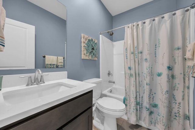 1352 Jolly Roger Dr, North Myrtle Beach, SC 29582 - full bathroom with vanity, toilet, shower / bathtub combination with curtain, and tile patterned flooring