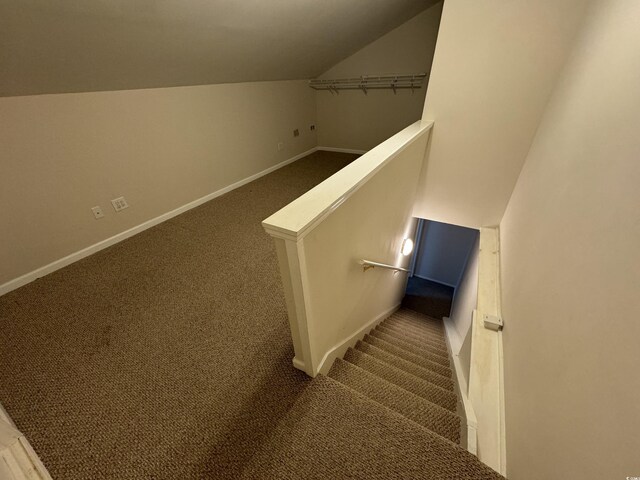 1428 Saint Thomas Cir Unit B-1, Myrtle Beach, SC 29577 - stairs featuring carpet floors and vaulted ceiling