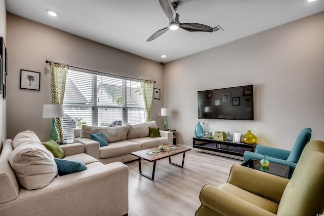 5013 Sassari St, Myrtle Beach, SC 29579 - living room with a ceiling fan, recessed lighting, and light wood-style flooring