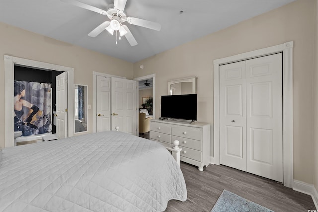 4878 Luster Leaf Cir Unit 102, Myrtle Beach, SC 29577 - bedroom with dark wood-type flooring, baseboards, and ceiling fan