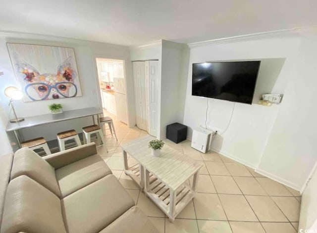 2001 S Ocean Blvd Unit 1109, Myrtle Beach, SC 29575 - living room with light tile patterned floors and ornamental molding