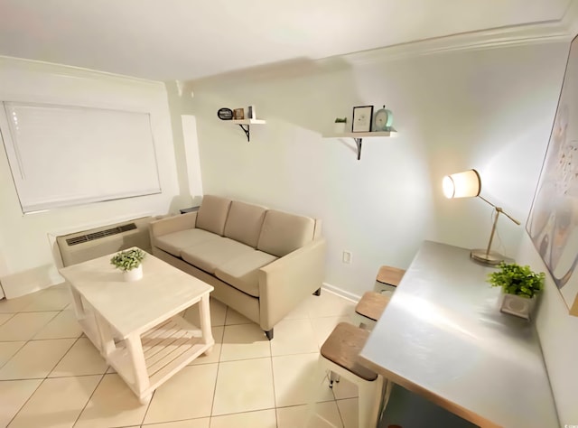 2001 S Ocean Blvd Unit 1109, Myrtle Beach, SC 29575 - living room with light tile patterned floors and an AC wall unit