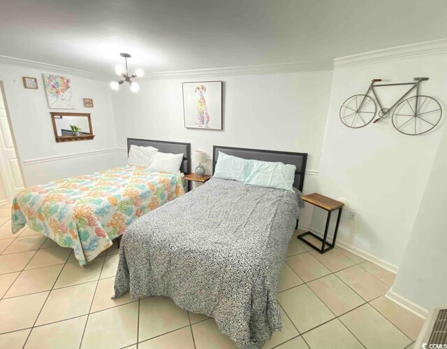 2001 S Ocean Blvd Unit 1109, Myrtle Beach, SC 29575 - bedroom featuring crown molding, light tile patterned floors, and a chandelier