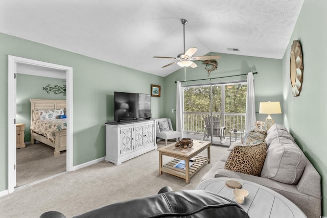 117 Pinehurst Ln Unit 5-J, Pawleys Island, SC 29585 - carpeted living room featuring a ceiling fan, vaulted ceiling, and baseboards