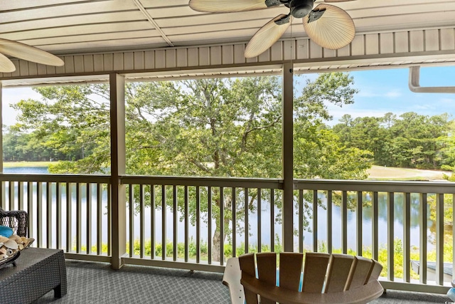 117 Pinehurst Ln Unit 5-J, Pawleys Island, SC 29585 - sunroom / solarium featuring ceiling fan, a water view, and view of scattered trees