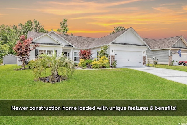 832 Windsor Rose Dr, Conway, SC 29526 - view of front facade with a front lawn, a garage, concrete driveway, and a shingled roof
