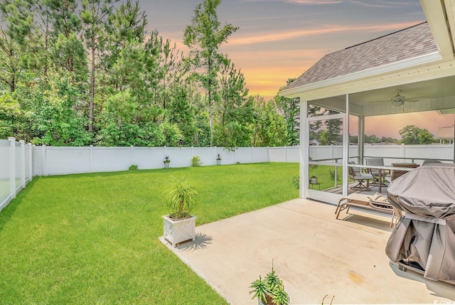 832 Windsor Rose Dr, Conway, SC 29526 - yard at dusk with a patio area, a ceiling fan, and outdoor dining space