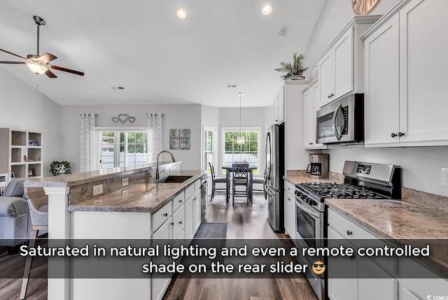 832 Windsor Rose Dr, Conway, SC 29526 - kitchen featuring stainless steel appliances, a sink, light wood-type flooring, a ceiling fan, and white cabinetry