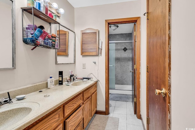 405 Flagstone Dr, Myrtle Beach, SC 29588 - bathroom featuring tile patterned floors, a shower stall, and double vanity