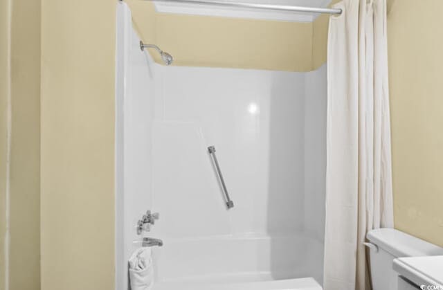 5905 S Kings Hwy Unit 206A, Myrtle Beach, SC 29575 - bathroom featuring toilet, shower / bath combination with curtain, and vanity
