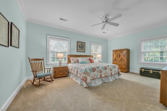 1259 Oatland Lake Rd, Pawleys Island, SC 29585 - bedroom with carpet floors, crown molding, baseboards, and ceiling fan