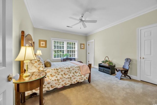 1259 Oatland Lake Rd, Pawleys Island, SC 29585 - bedroom with carpet flooring, ornamental molding, baseboards, and ceiling fan