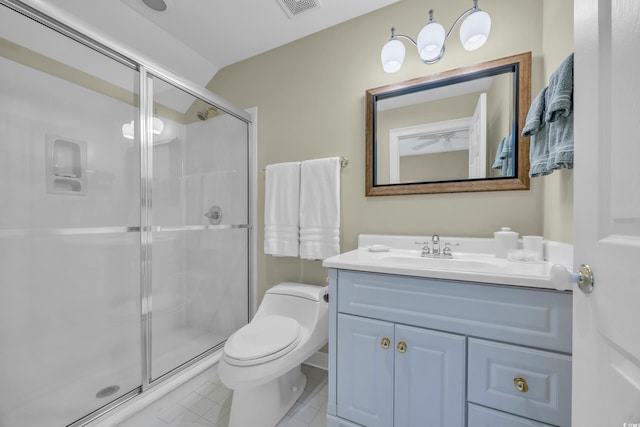 1259 Oatland Lake Rd, Pawleys Island, SC 29585 - full bathroom featuring vanity, tile patterned flooring, a stall shower, and toilet