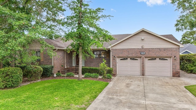 1468 Fox Hollow Way N, Myrtle Beach, SC 29582 - view of front of home featuring brick siding, driveway, a front lawn, and an attached garage