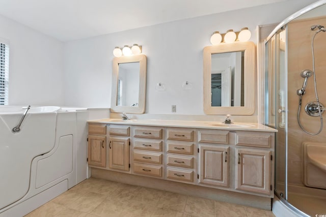 1468 Fox Hollow Way N, Myrtle Beach, SC 29582 - full bathroom featuring a stall shower, double vanity, and tile patterned floors