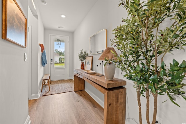 1523 Wood Stork Dr, Conway, SC 29526 - entryway with light wood-type flooring, baseboards, and recessed lighting