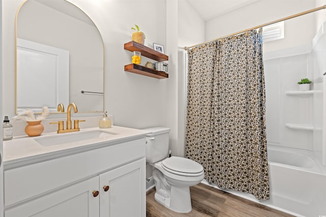 1523 Wood Stork Dr, Conway, SC 29526 - full bath featuring wood finished floors, vanity, toilet, and shower / bathtub combination with curtain