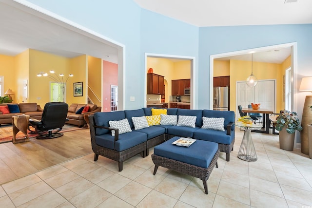 106 Cypress Creek Dr, Murrells Inlet, SC 29576 - living area with light tile patterned floors and a towering ceiling