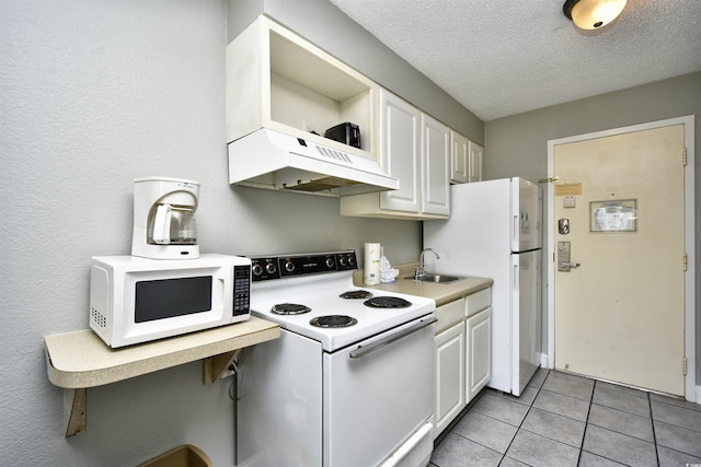 1207 S Ocean Blvd Unit 50809, Myrtle Beach, SC 29577 - kitchen featuring white appliances, premium range hood, a sink, open shelves, and white cabinetry