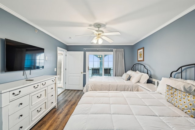 931 S Ocean Blvd, North Myrtle Beach, SC 29582 - bedroom with ornamental molding, dark wood finished floors, and a ceiling fan