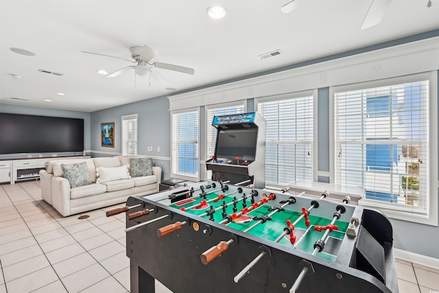 931 S Ocean Blvd, North Myrtle Beach, SC 29582 - rec room with tile patterned flooring, ceiling fan, and recessed lighting