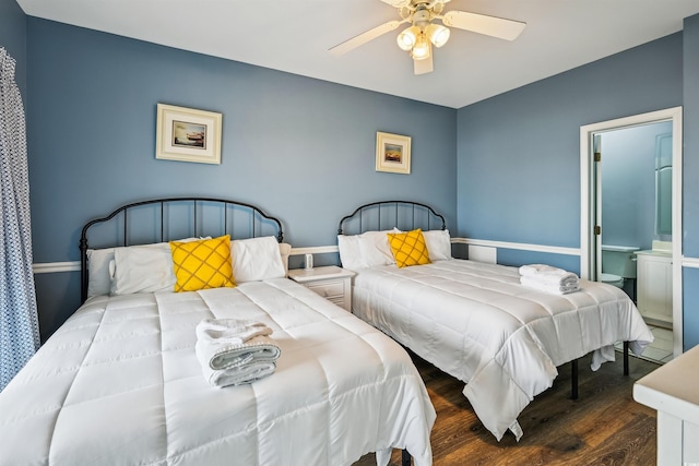 931 S Ocean Blvd, North Myrtle Beach, SC 29582 - bedroom with wood finished floors and ceiling fan