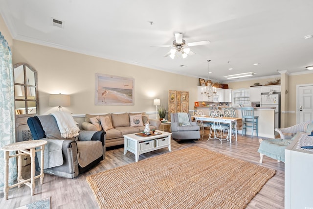 4142 Hibiscus Dr Unit 20-202, Little River, SC 29566 - living area featuring ceiling fan, light wood-type flooring, crown molding, and recessed lighting