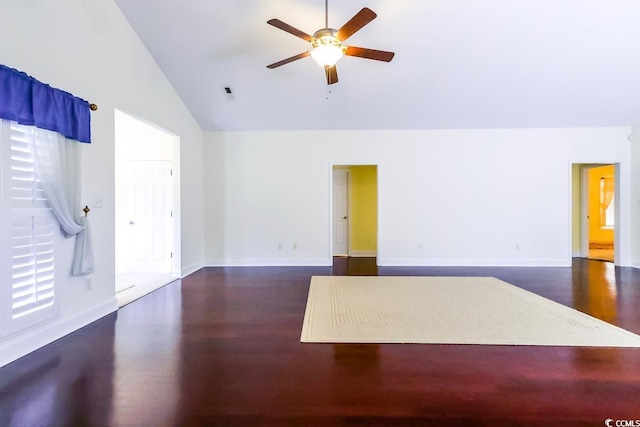 2499 Burning Tree Ln, Little River, SC 29566 - unfurnished living room with ceiling fan, wood finished floors, high vaulted ceiling, and baseboards