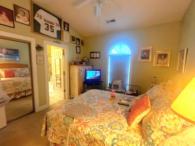 4753 Wild Iris Dr Unit 301, Myrtle Beach, SC 29577 - bedroom featuring carpet floors, lofted ceiling, and a ceiling fan