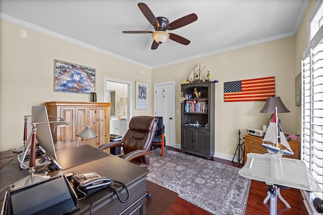 504 Sea Vista Ln, North Myrtle Beach, SC 29582 - home office with ceiling fan, wood finished floors, ornamental molding, plenty of natural light, and baseboards