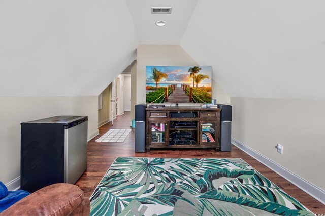 504 Sea Vista Ln, North Myrtle Beach, SC 29582 - office area with wood finished floors, lofted ceiling, and baseboards