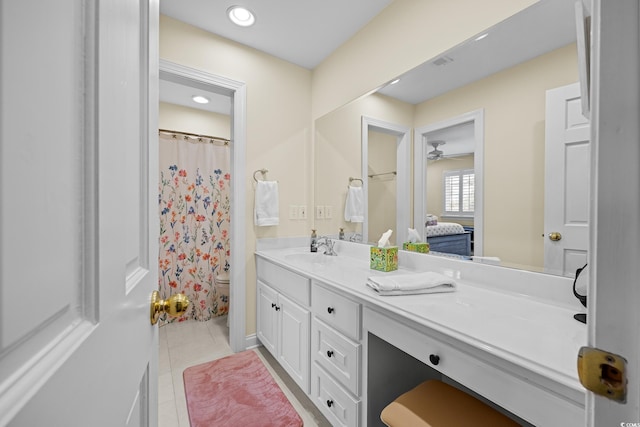 504 Sea Vista Ln, North Myrtle Beach, SC 29582 - full bathroom with vanity, toilet, tile patterned flooring, recessed lighting, and a ceiling fan