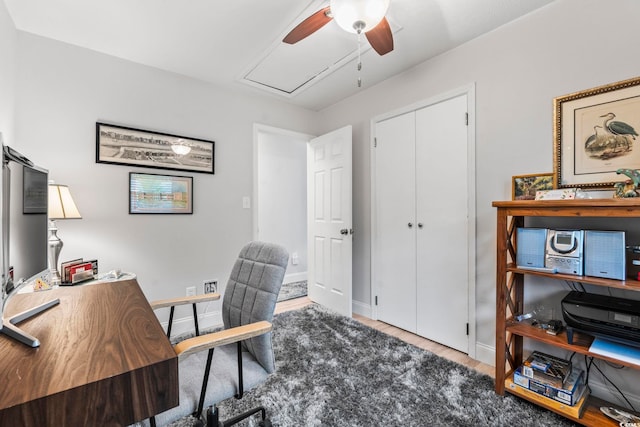 1223 Naylor Ave, Myrtle Beach, SC 29577 - office area with a ceiling fan, wood finished floors, and baseboards
