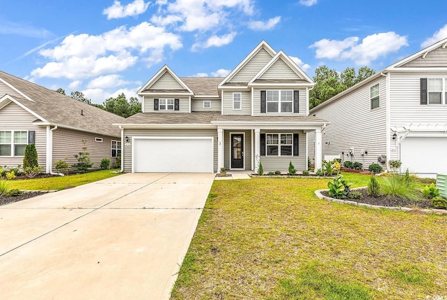 218 Calhoun Falls Dr, Myrtle Beach, SC 29579 - view of front of house with concrete driveway, a front lawn, and a shingled roof