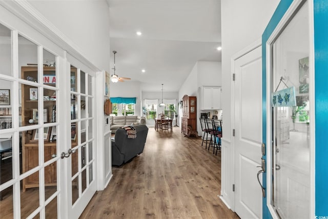 1833 Lake Egret Dr, North Myrtle Beach, SC 29582 - entryway with french doors, ceiling fan, wood finished floors, and recessed lighting