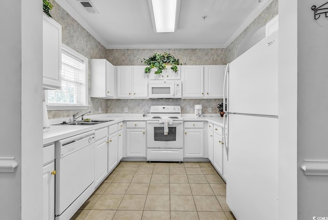 6015 Catalina Dr Unit 733, North Myrtle Beach, SC 29582 - kitchen featuring white appliances, a sink, white cabinets, and light tile patterned floors