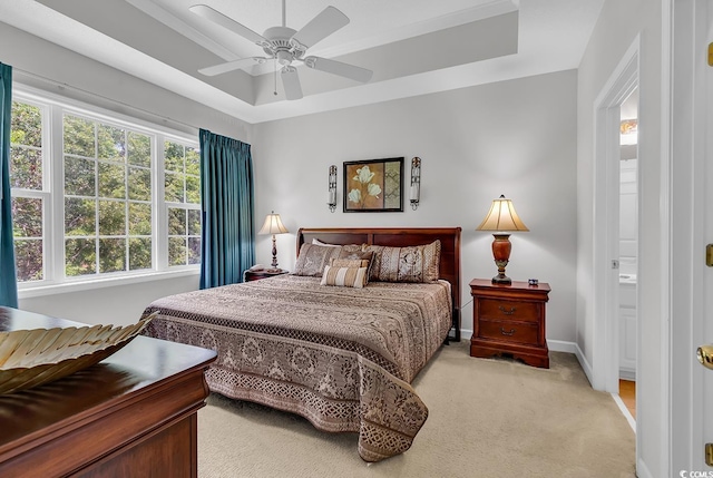 6015 Catalina Dr Unit 733, North Myrtle Beach, SC 29582 - bedroom with a raised ceiling, light colored carpet, baseboards, and a ceiling fan