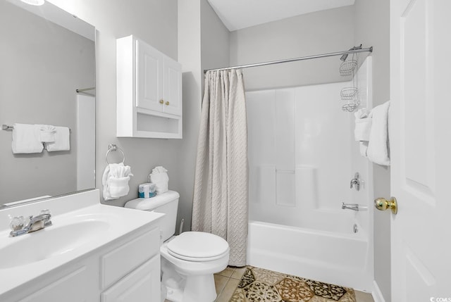 6015 Catalina Dr Unit 733, North Myrtle Beach, SC 29582 - bathroom featuring vanity, shower / tub combo with curtain, toilet, and tile patterned floors